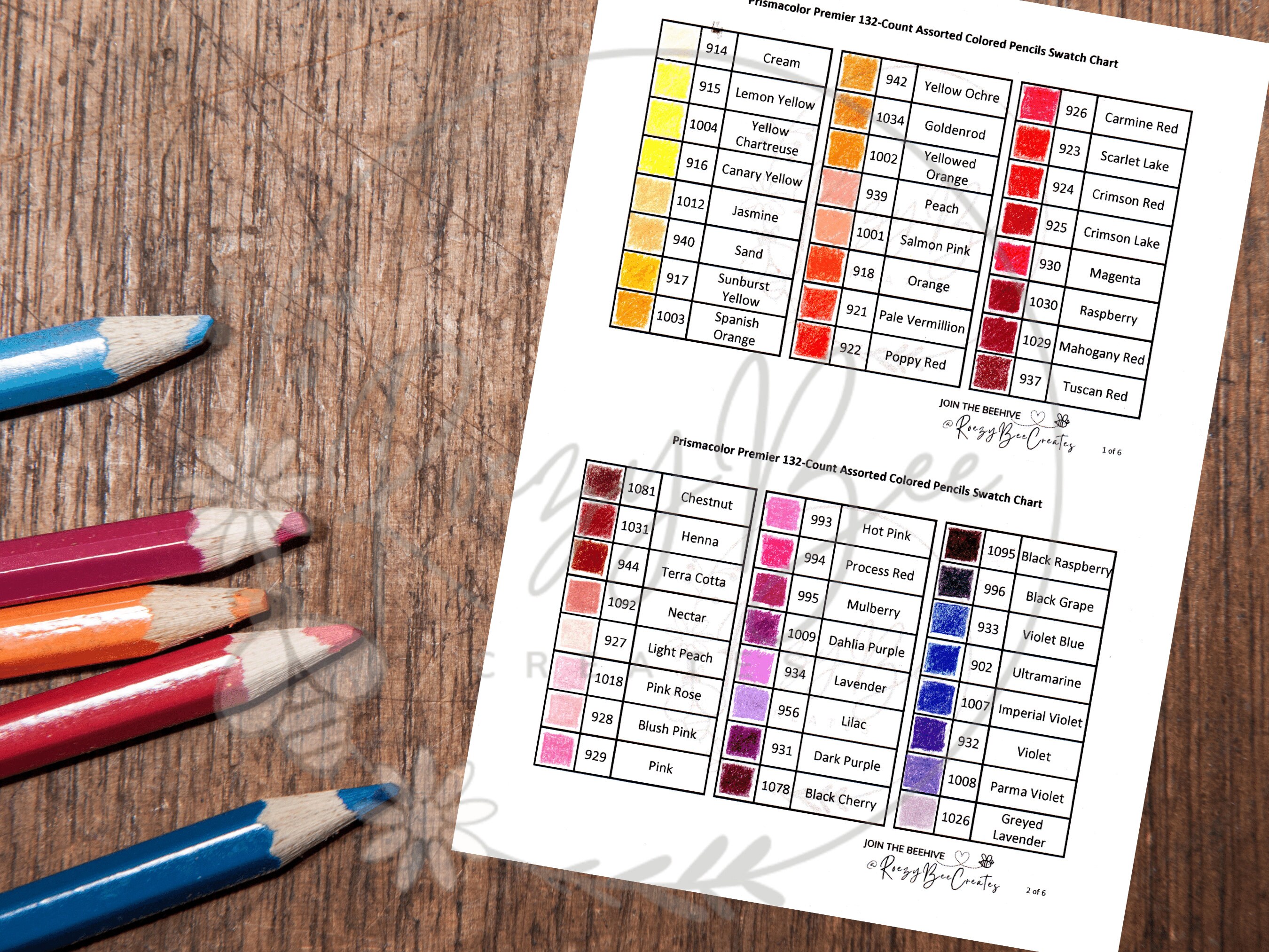 Prismacolor Premier 132 Swatch Chart, Fillable Color Chart (digital ...