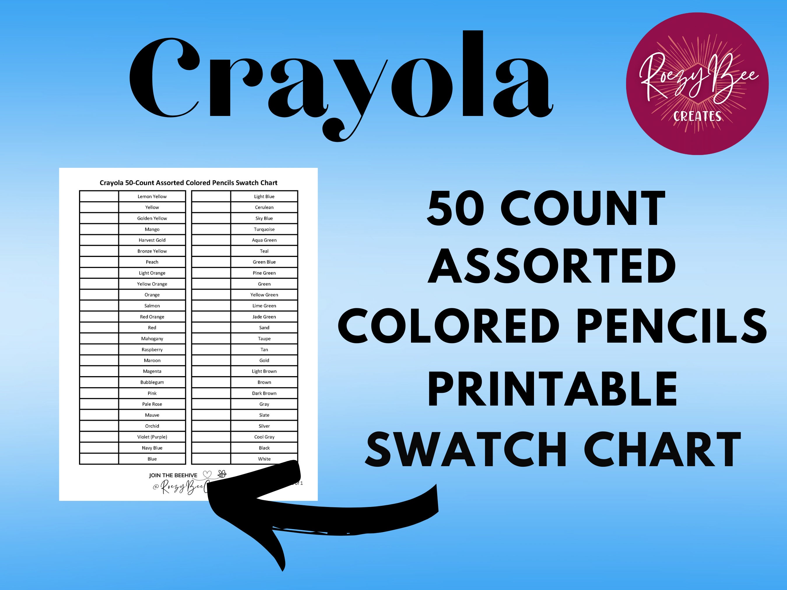 Crayola 50-ct. Assorted Printable Fillable Swatch Chart, Colored ...