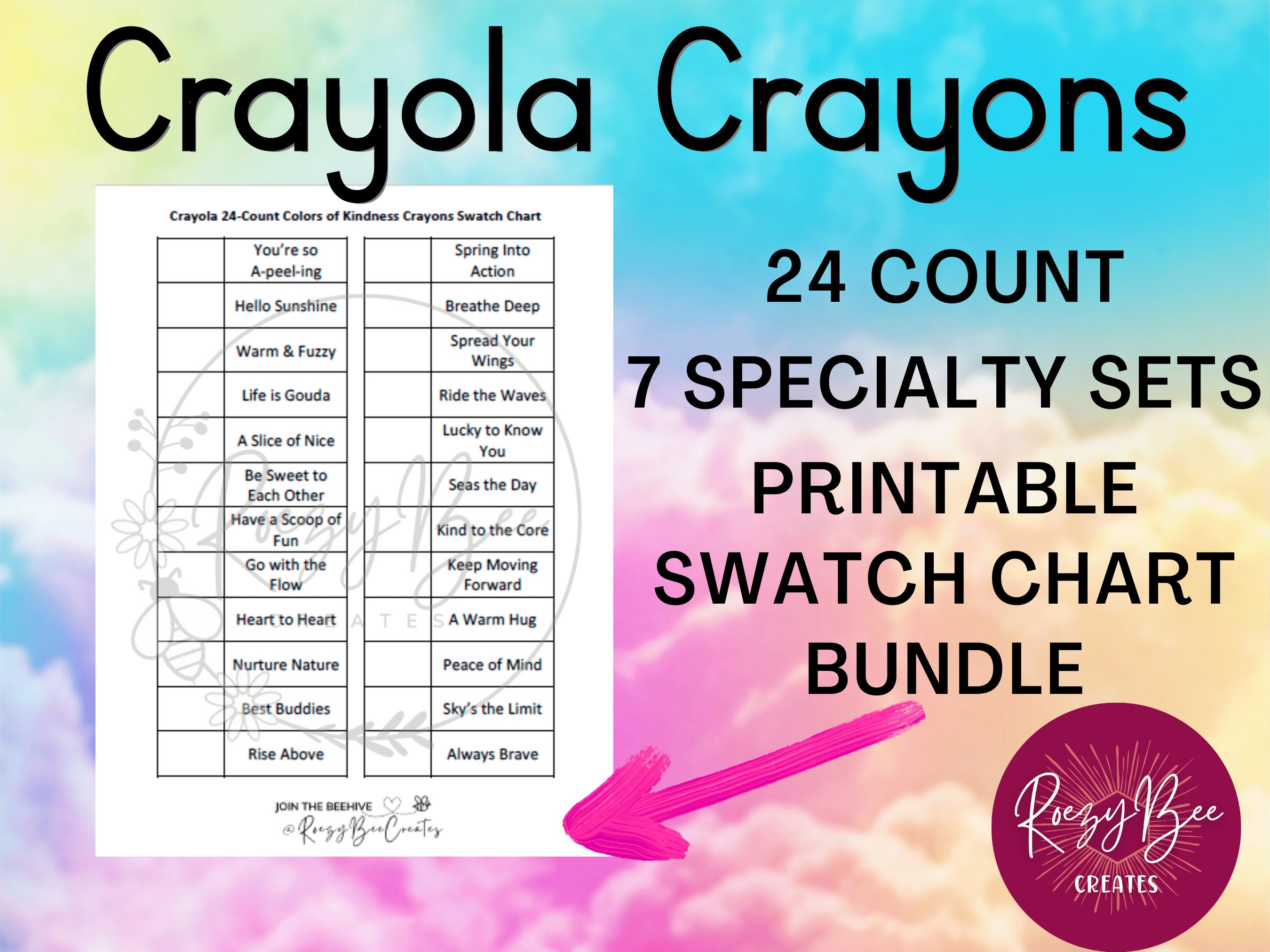 Crayola Crayon Fillable Swatch Charts, 7 Specialty Sets 24-count Crayons,  Large Print Swatch Chart, Pocket Size Swatch Chart, Color Matching 