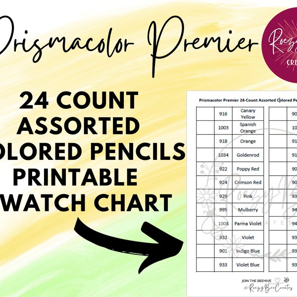 Prismacolor Premier 24-ct. Assortiment d'échantillons imprimables, tableau d'échantillons de crayons de couleur remplissables, grand graphique d'échantillons d'impression, coloriage adulte