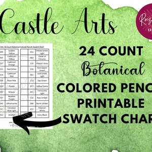 Castle Arts 24-ct. Gráfico de amostra para impressão botânica, gráfico de amostra de lápis de cor preenchíveis, gráfico de amostra de impressão grande, coloração para adultos