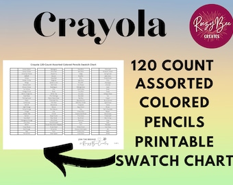 Crayola 120 Color Buntstift Swatch Chart, druckbare ausfüllbare Tabelle (Digitaler Download)