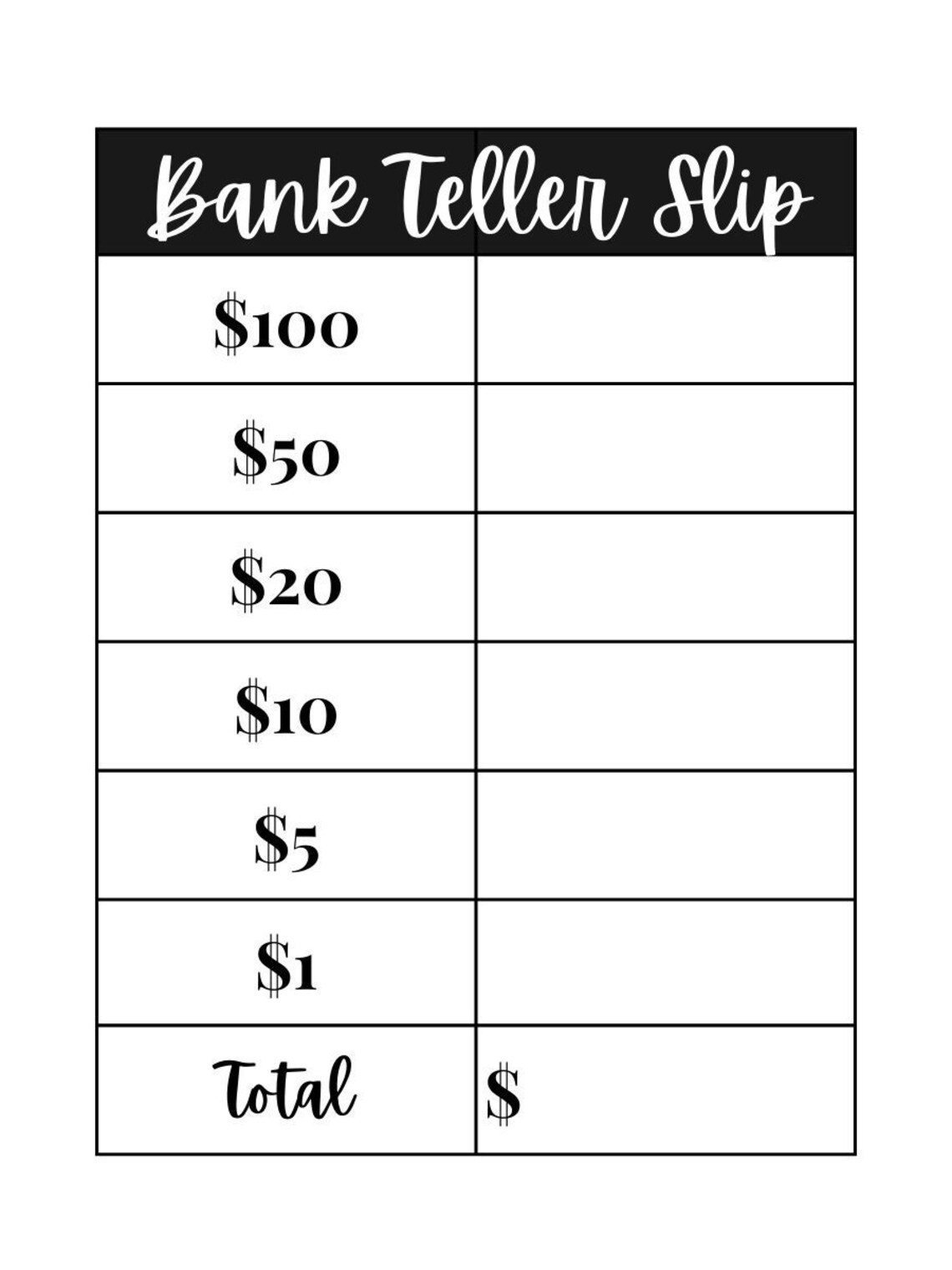 Bank Teller Slip Printable | Etsy
