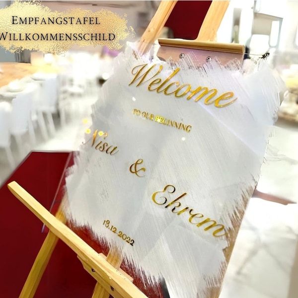 Empfangstafel Willkommensschild aus Acrylglas für jeden Anlass •personalisiertes Acrylschild Hochzeiten, Babybartys, JGA, Geburtstage etc.