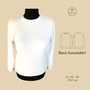 Schnittmuster Sweatshirt Damen Gr. 36-46, Pullover nähen PDF, Basic Pulli, Klassisches Sweatshirt