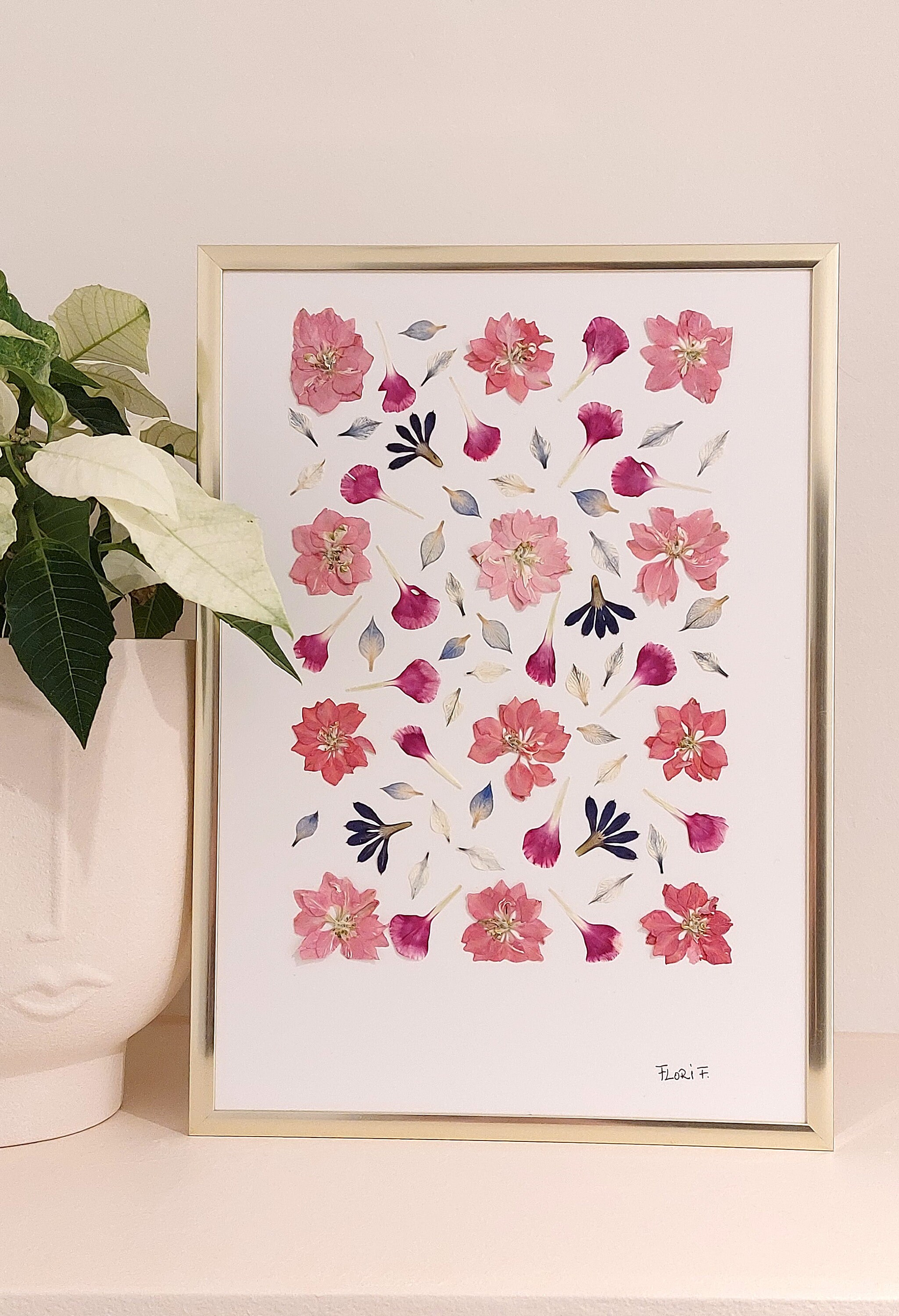 Lukraine - Fête Des Mères/ Herbier Cadre Fleurs Pressées/Cadre Haute de Gamme en Aluminium/Pressed F