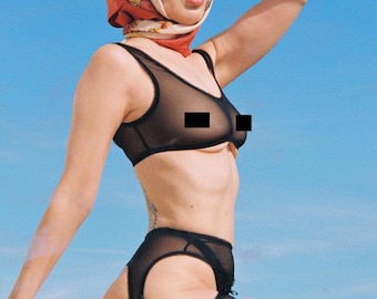 Bow Garter Belt: Black Micro-Mesh Lingerie, Satin Bows
