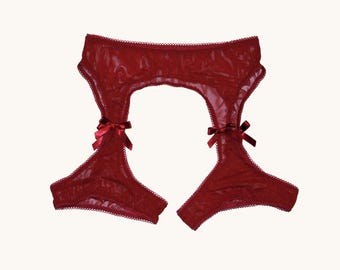 Cintura reggicalze con fiocco: lingerie in rete rossa, giarrettiera con fiocchi in raso