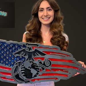 Rustic Marine Corps American Flag Wooden Sign!  Eagle, Globe and Anchor Gift!