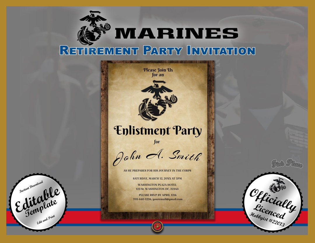 Marine Corps Party Invitation Wood 002 Etsy