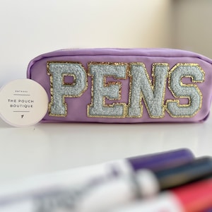 Personalised pencil case. Glitter sewn on letters, preppy pouch, patch pouch, varsity letters, makeup bag, pencil case, back to school!