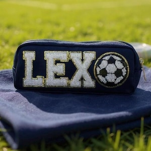 Personalised nylon cosmetic pouch glitter sewn on letters,preppy pouch,patch pouch, varsity letters, back to school,pencil case,Sewn patches