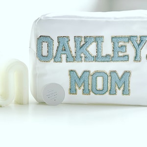 Large Nylon Cosmetic Pouch, customised pouch, bespoke , varsity letters, nylon pouch, sewn on patches letters, makeup bag, newborn gifts