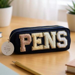 Pencil case with patches sewn on, glitter patches, back to school, pencil case, kids pencil case,school essentials, personalised,custom made