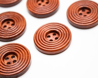 Pack de 6 boutons en bois ronds plats terre de Sienne diamètre 25 mm.
