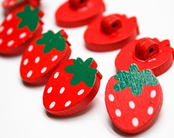 6 boutons fraise, boutons en bois, 22 mm, boutons enfants