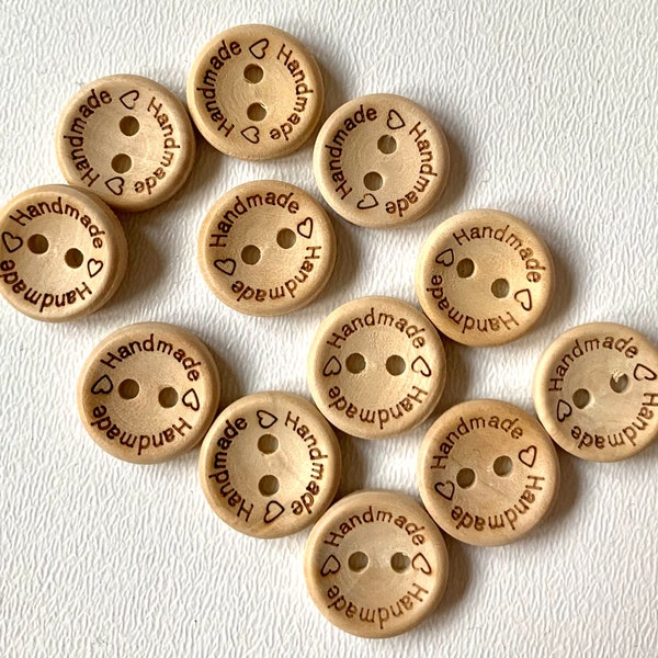 Pack de 12 boutons enfants boutons en bois 15 mm. Fait main. Boutons bébé