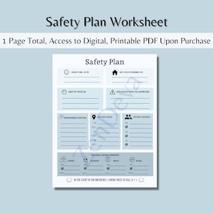Safety Plan Worksheet - Therapy Tool, Educational Handout