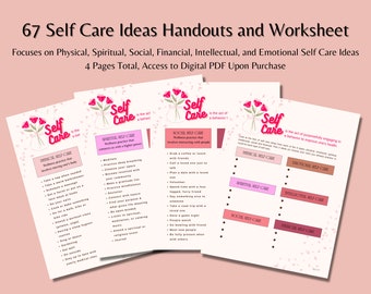 67 Self Care Ideas Handouts and Worksheet - Therapy Tool and Aid