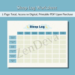 Sleep Log Worksheet - Therapy Tool, Educational Handout