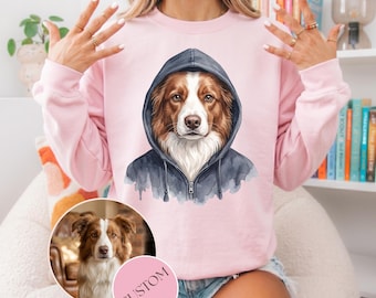 Custom Dog Photo Sweatshirt Personalized Pet Portrait Crewneck Gift Idea Birthday Present Owner Apparel Funny Pet Illustration Pullover
