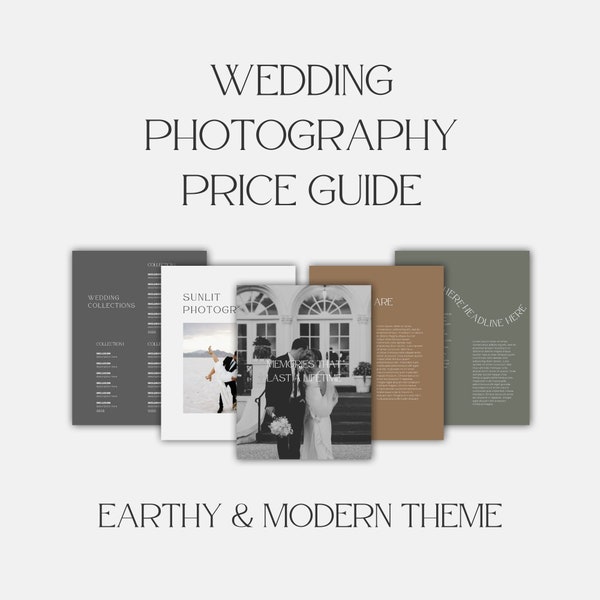 Wedding Photography Videography Price Guide Template, Earthy Modern Minimal, Canva Template, Wedding Guide Template