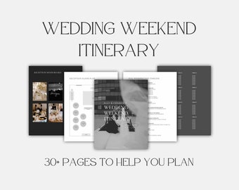 Wedding Weekend Binder Itinerary | Minimalist Modern Theme | Editable Canva Template | Wedding Timeline, Checklists, Moodboards, etc.