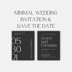 Modern Minimal Black & White Wedding Invitation and Save the Date Template | Canva Wedding Invite Template