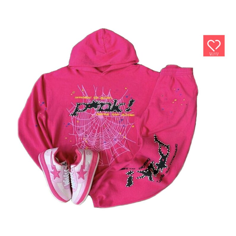 Sp5der Young Thug Punk Pink Hoodie 555555 Angel Tracksuit - Etsy