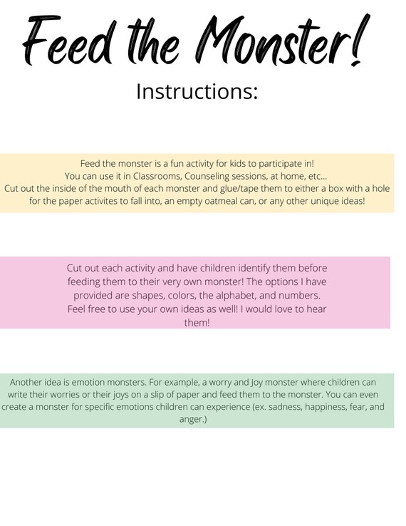 Feed the Monsters Printable - Etsy
