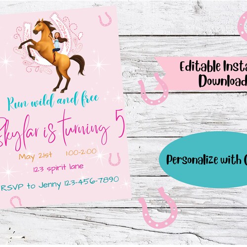 Spirit Riding Free Printable Birthday Party Invitation Horse - Etsy