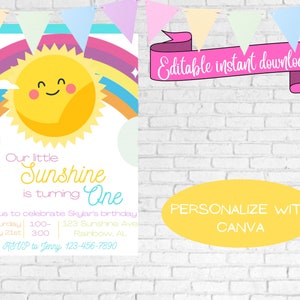 Our Little Sunshine rainbow kids Birthday Invitation