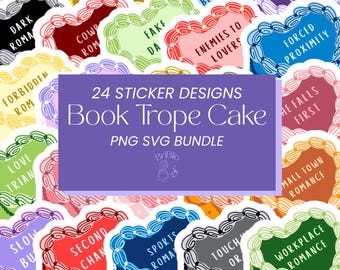 Romance Book Trope Cake Sticker Bundle, Bookish Bundles Journal Kindle Laptop Stickers for Book Lovers PNG SVG