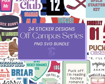 Off Campus Hockey romantiek stickerbundel, leesgrage bundels dagboek Kindle laptopstickers voor smut boekenliefhebbers png SVG