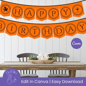 Percy Jackson Camp Half Blood Happy Birthday Banner Canva Template Digital Editable Printable Party Decor Greek Mythology Gods Book Lovers