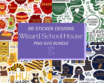 Ultimate Wizard School House Sticker Bundle, Bookish Bundles Journal Kindle Laptop Stickers for Fantasy Magic Witch Book Lovers PNG SVG