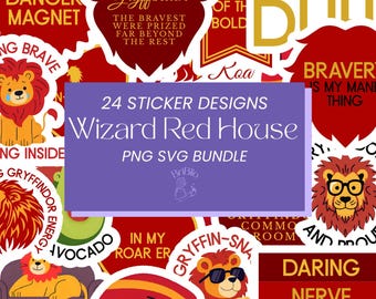 Wizard School Red House Sticker Bundle, Bookish Bundles Journal Kindle Laptop Stickers for Fantasy Magic Witch Book Lovers PNG SVG