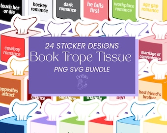 Romance Book Trope Tissue Box Sticker Bundle, Bookish Bundles Journal Kindle Laptop Stickers for Book Lovers PNG SVG