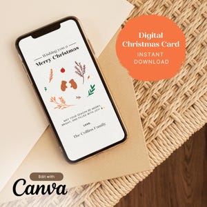 Editable Minimalist Digital Christmas Card | Watercolor Illustration Winter | Cute, Modern Holiday Card | Instant Download, send to Phone