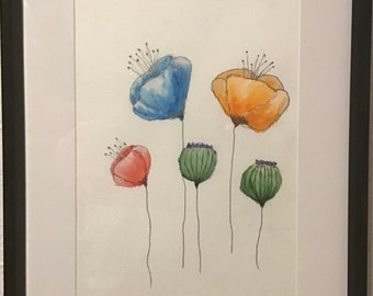 Watercolor poppy blossoms