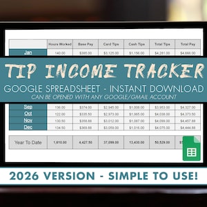 Foglio di calcolo per il monitoraggio delle entrate derivanti dalle mance 2026 / Modello di Fogli Google / Registro delle mance