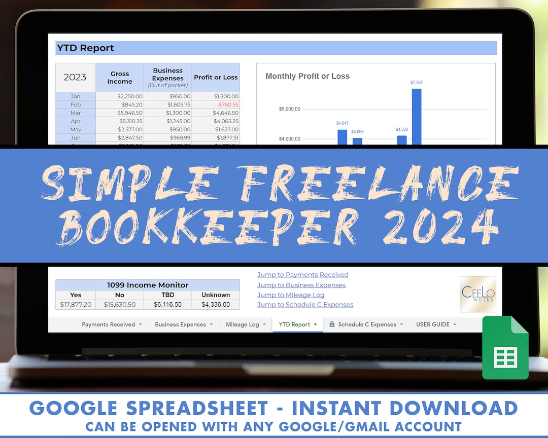 Simple Freelance Bookkeeping 2024 Spreadsheet | Google Sheets Template ...