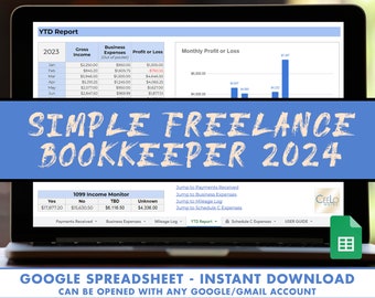 Einfache Freelance Accounting 2024 Kalkulationstabelle | Google Sheets Vorlage | Selbständiger Gig Worker Unabhängiger Unternehmer Accounting
