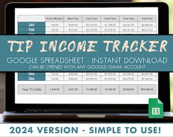 Tip Income Tracker Spreadsheet 2024 | Google Sheets Template | Tip Log