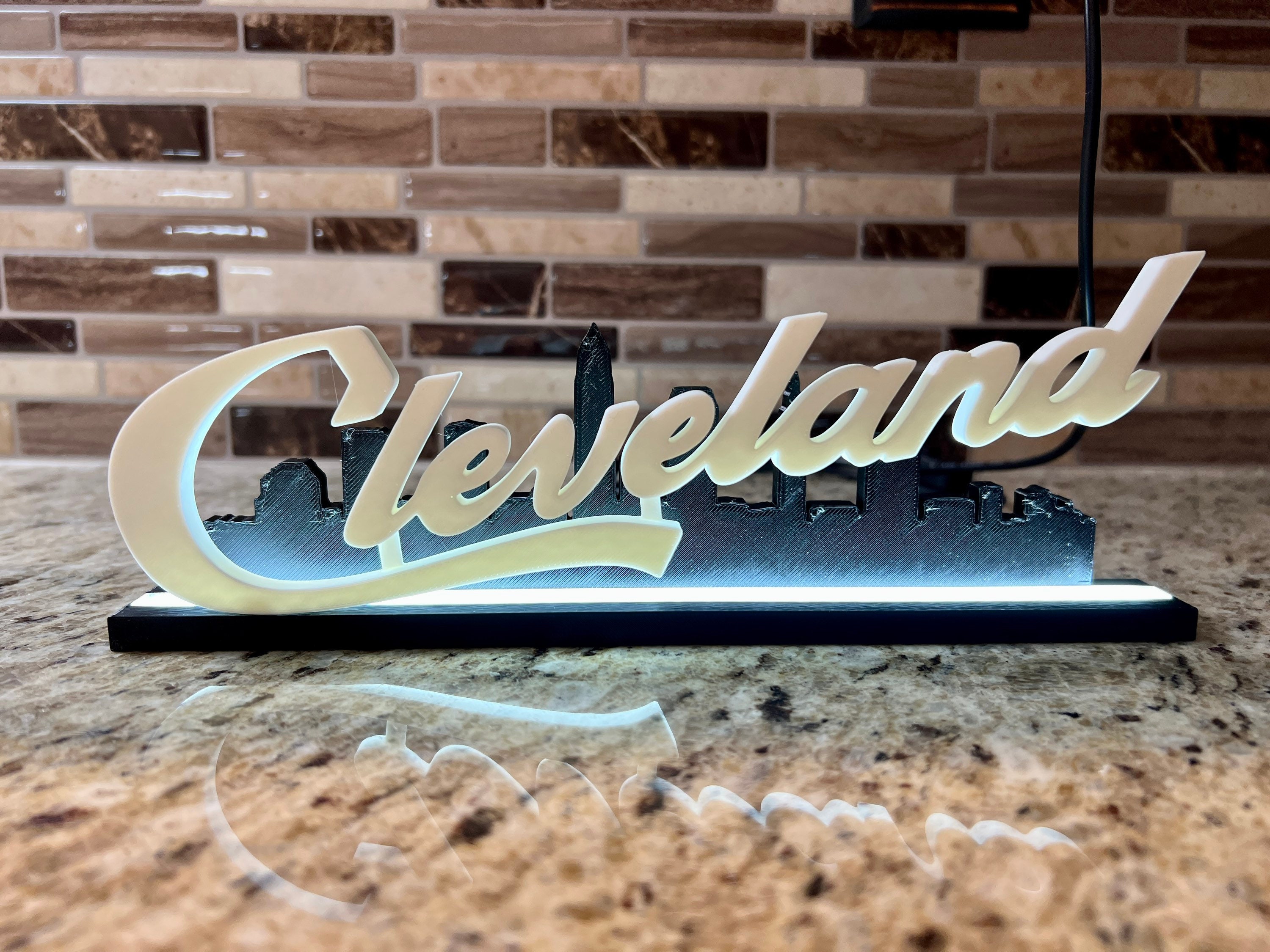 LED Light up Cleveland Script W/ City Skyline Desktop Stand Etsy
