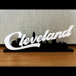 Cleveland Script w/ City Skyline Desktop Stand Sign Figure