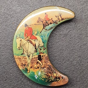 Fox Hunting Theme Small Vintage Tin Box Half Moon Shape LACKERLI-HUUS Basel Switzerland