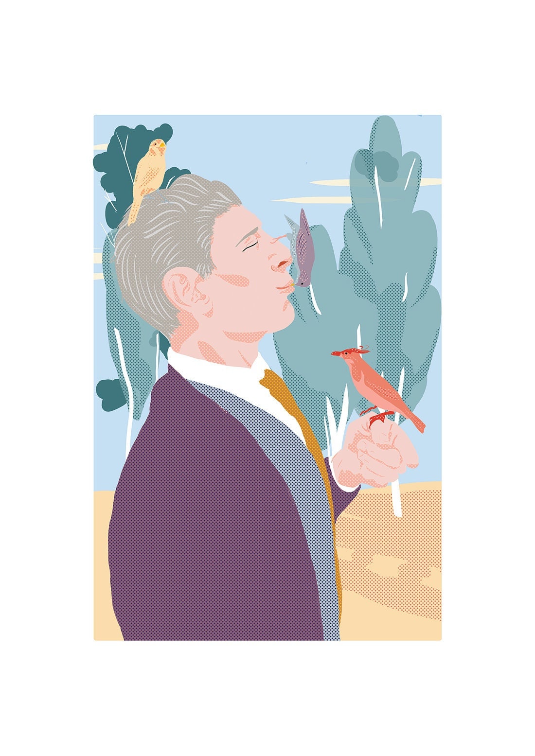 Un Amour d'oiseau Illustration Print A3