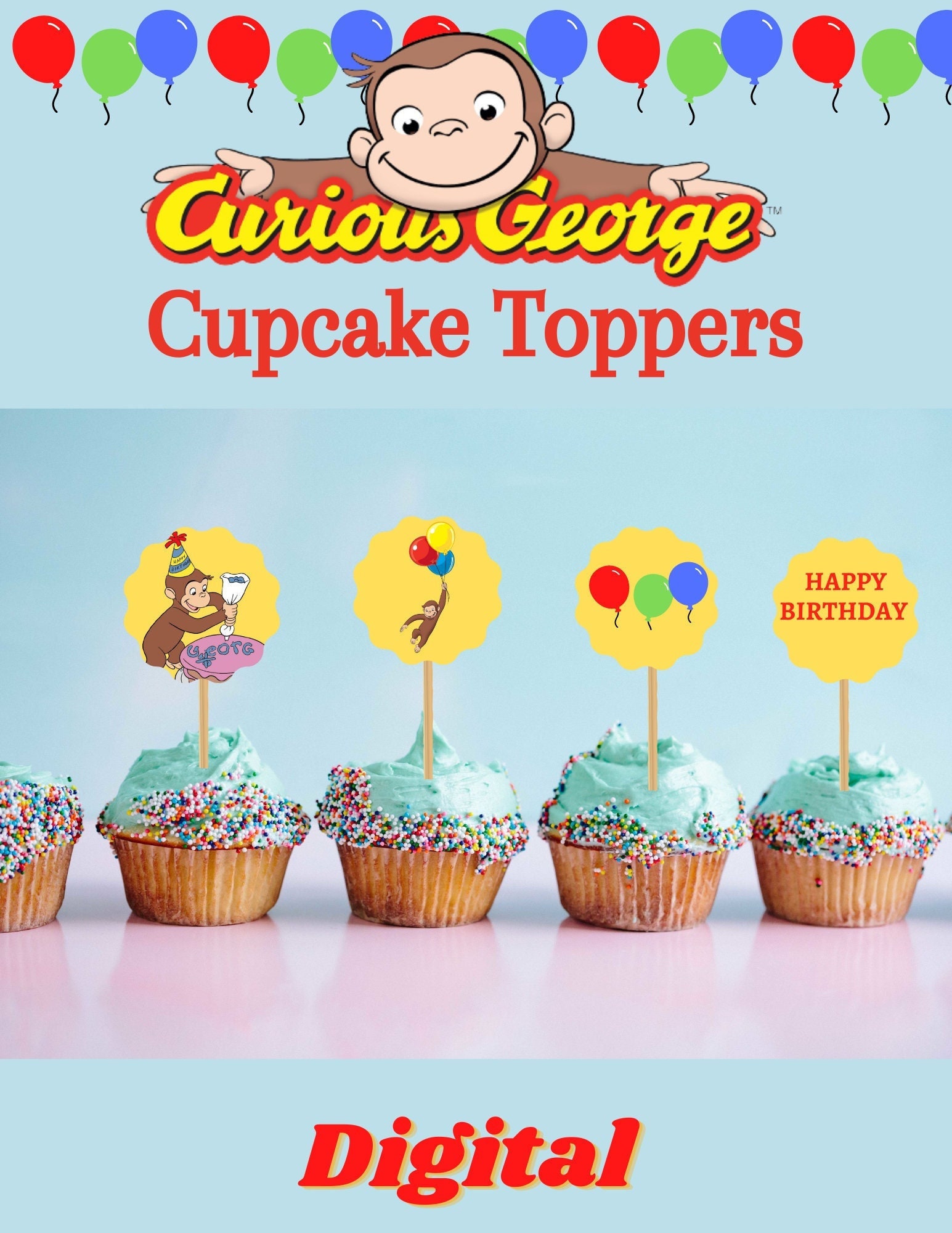 Curious Cupcake Toppers digital Etsy