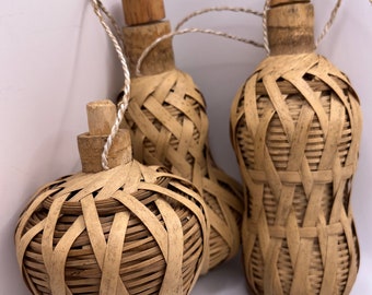 Vintage Rattan Hanging Bottles with Stoppers